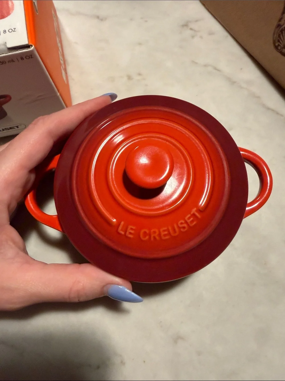 Two Le Creuset Red Mini Round Stoneware Cocotte